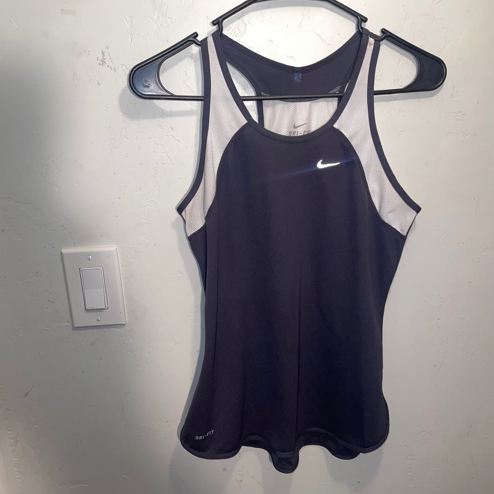 Nike Dri-FIT Racerback Tank Top Women Small Black & White Mesh Running Gym top